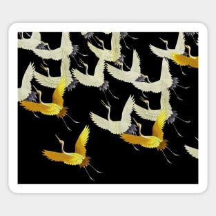 GOLD YELLOW WHITE FLYING CRANES IN BLACK Japanese Pattern Sticker